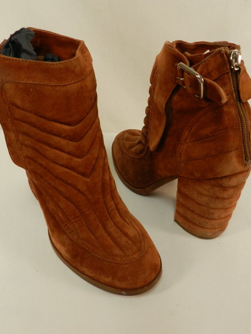 Laurence Dacade Paris Suede quilted ankle heeled boots booties Size 37.5 US 7.5
